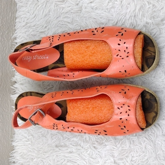 Easy Street Tangerine Faux Leather Cut Out Upper Open Toe Wedged-Heel Espadrille - Picture 3 of 16